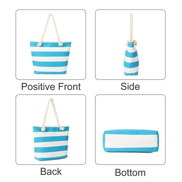 17in Striped Rope Handle Waterproof Large Tote Bag