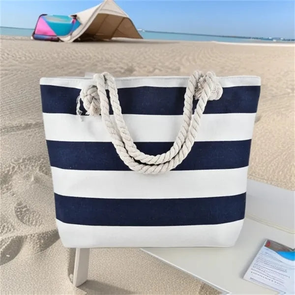 17in Striped Rope Handle Waterproof Large Tote Bag