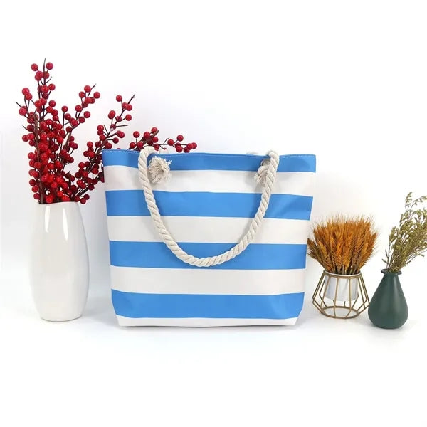 17in Striped Rope Handle Waterproof Large Tote Bag