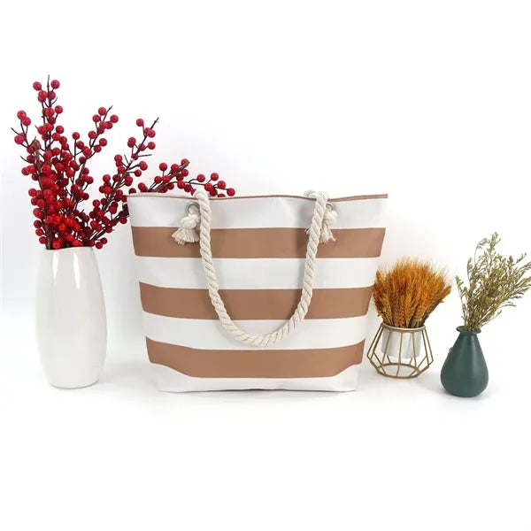 17in Striped Rope Handle Waterproof Large Tote Bag