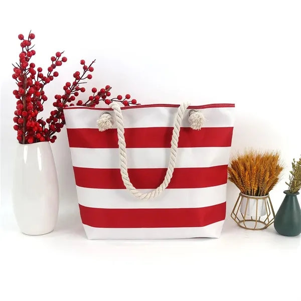 17in Striped Rope Handle Waterproof Large Tote Bag