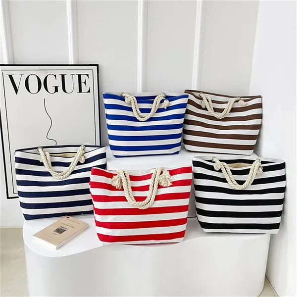 19in Striped Rope Handle Comfort Durable Tote Bag