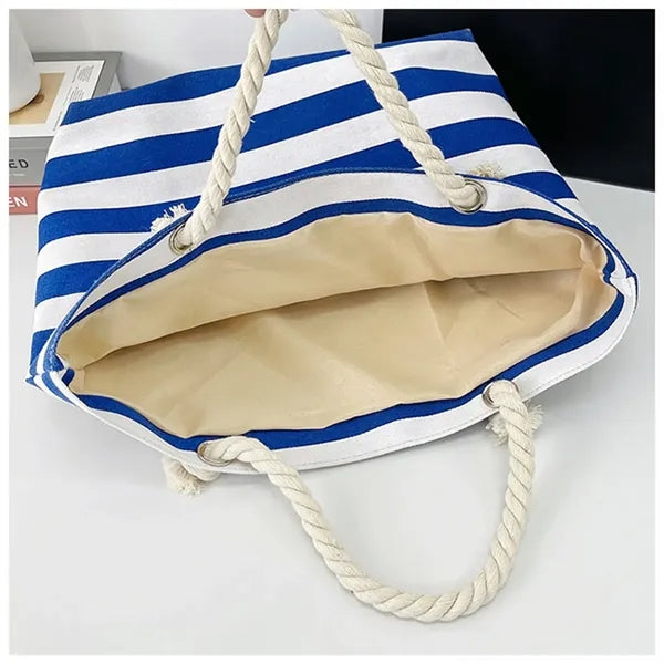 19in Striped Rope Handle Comfort Durable Tote Bag
