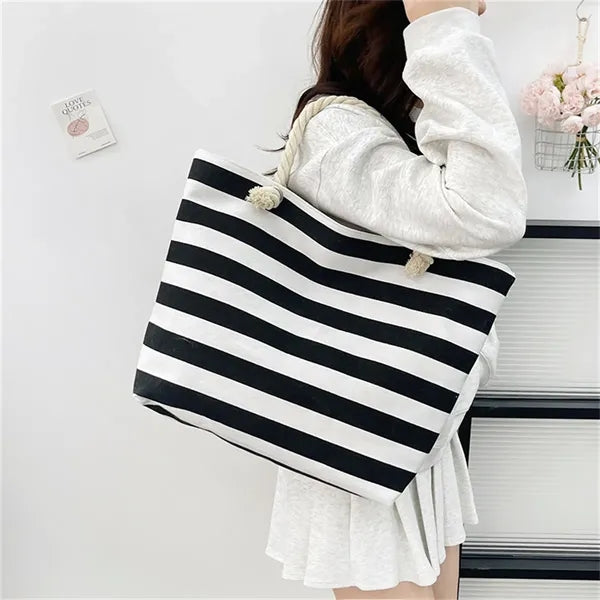 19in Striped Rope Handle Comfort Durable Tote Bag