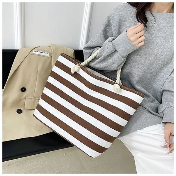 19in Striped Rope Handle Comfort Durable Tote Bag