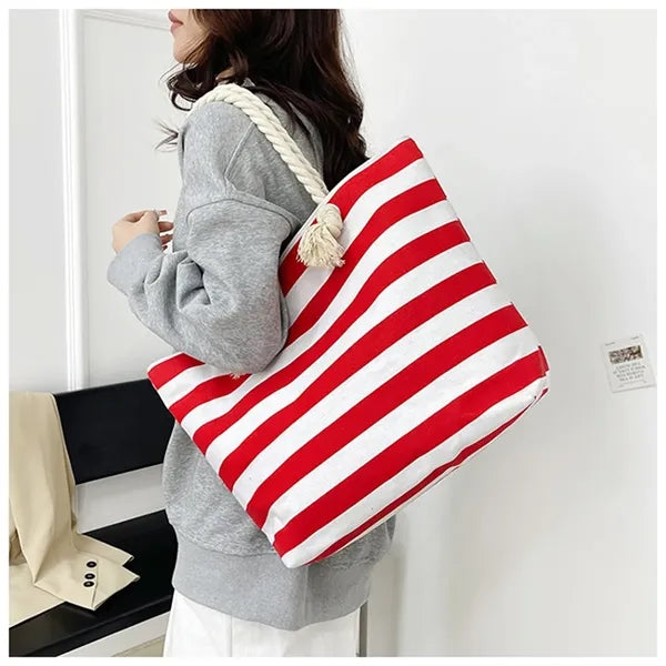 19in Striped Rope Handle Comfort Durable Tote Bag