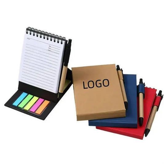 Standing Coil Spiral Notebook w/Sticky Notes & Pens