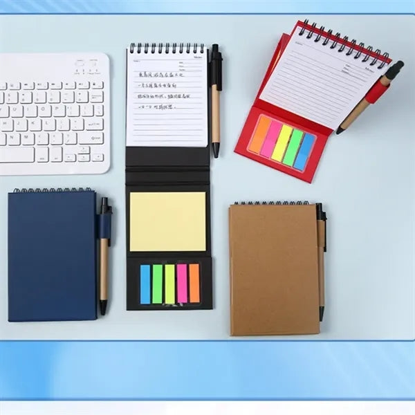 Standing Coil Spiral Notebook w/Sticky Notes & Pens