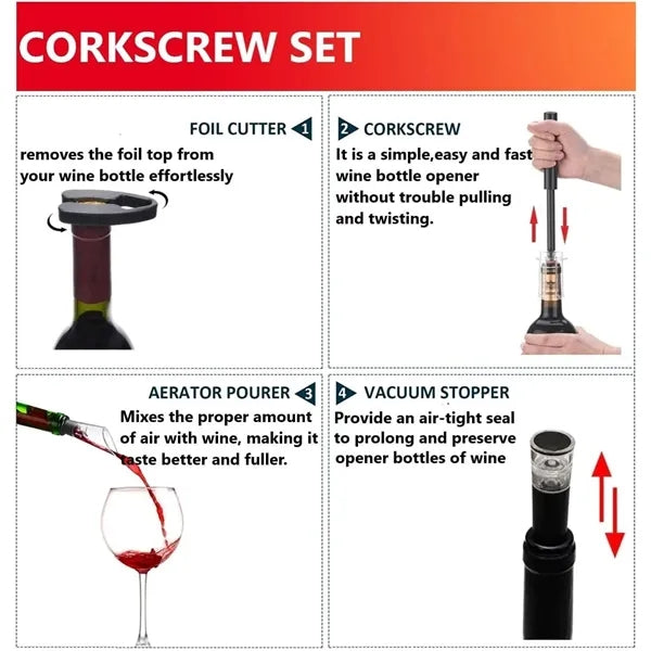 Air Pressure Pump Bottle Opener With Foil Cutter