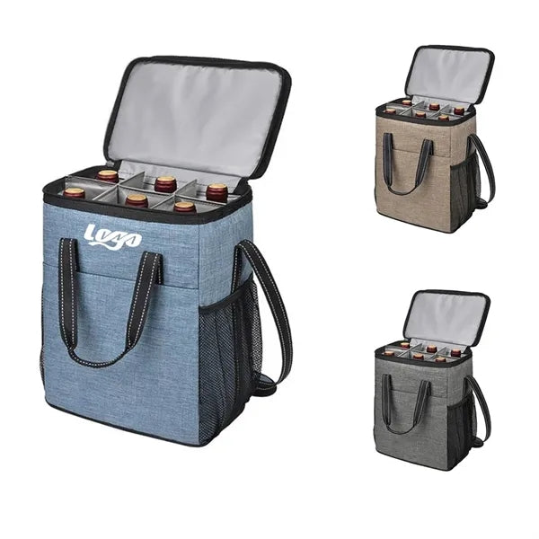 6 Bottle Pockets Oxford Wine Cooler Bag