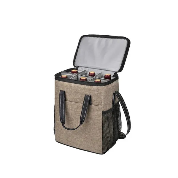 6 Bottle Pockets Oxford Wine Cooler Bag