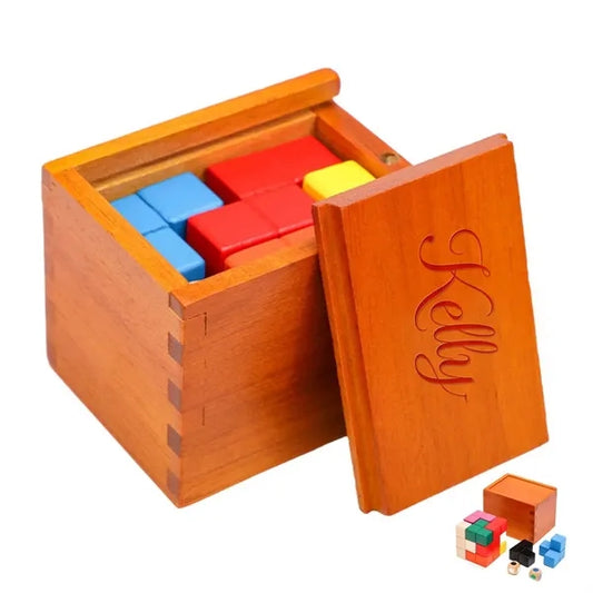 Kids Wooden Cube Puzzle Toy Set w/ Box
