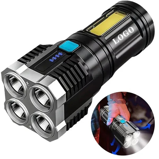 Outdoor 4 Core LED Rechargeable Flashlight with Side Light
