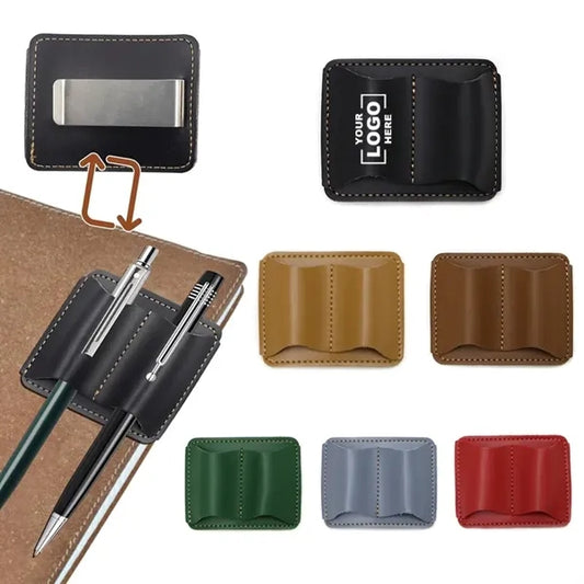 Leather Pen Holder Clip for Notebook Journal Double Slot