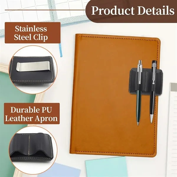 Leather Pen Holder Clip for Notebook Journal Double Slot