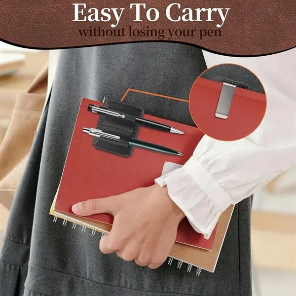 Leather Pen Holder Clip for Notebook Journal Double Slot
