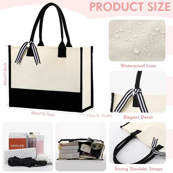 Initial Canvas Beach Tote Bag