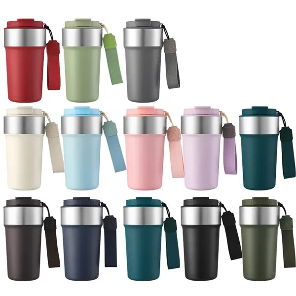Portable Stainless Steel Straw Coffee Bottle With String
