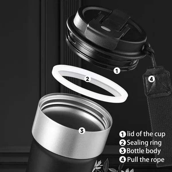 Portable Stainless Steel Straw Coffee Bottle With String