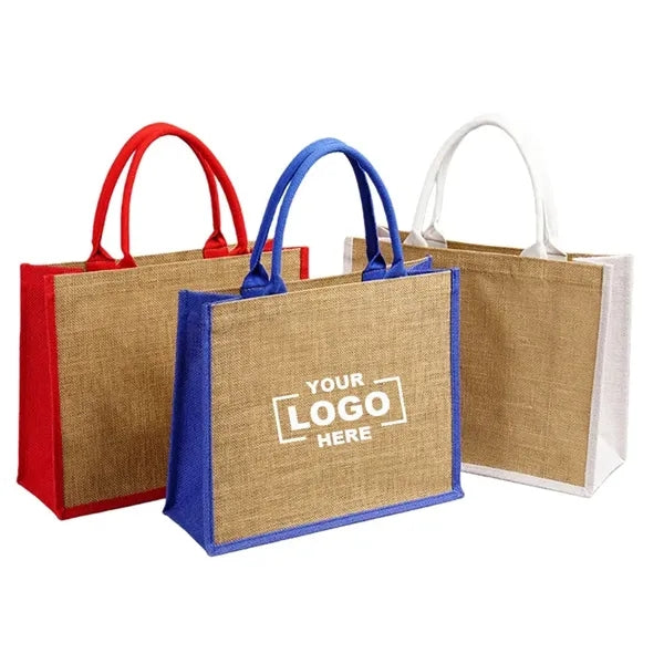 Burlap Jute Tote Bag with Colored Gusset