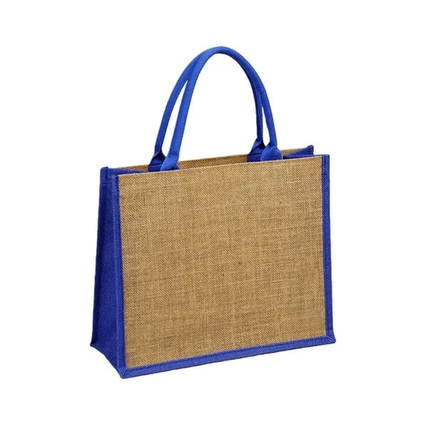 Burlap Jute Tote Bag with Colored Gusset
