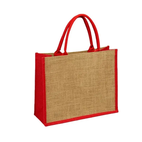 Burlap Jute Tote Bag with Colored Gusset
