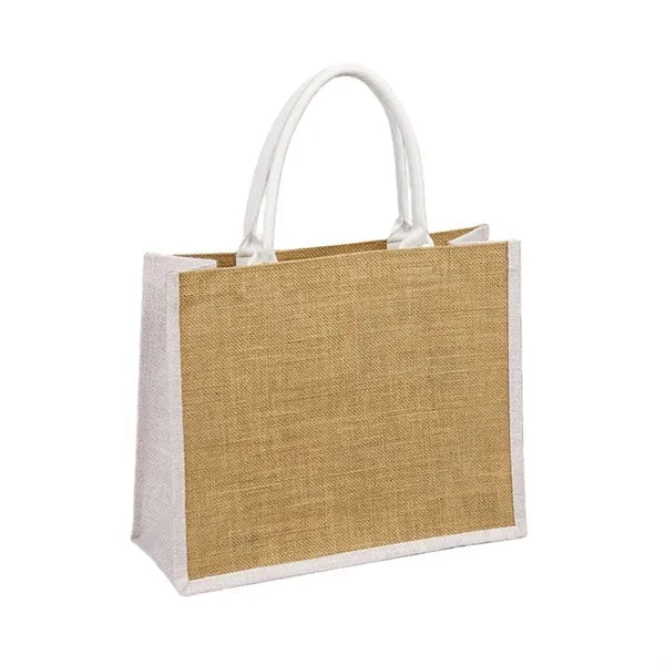Burlap Jute Tote Bag with Colored Gusset
