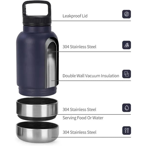 3 In 1 Steel Travel Water Handle Bottle w/ 2 Bowls for Pet