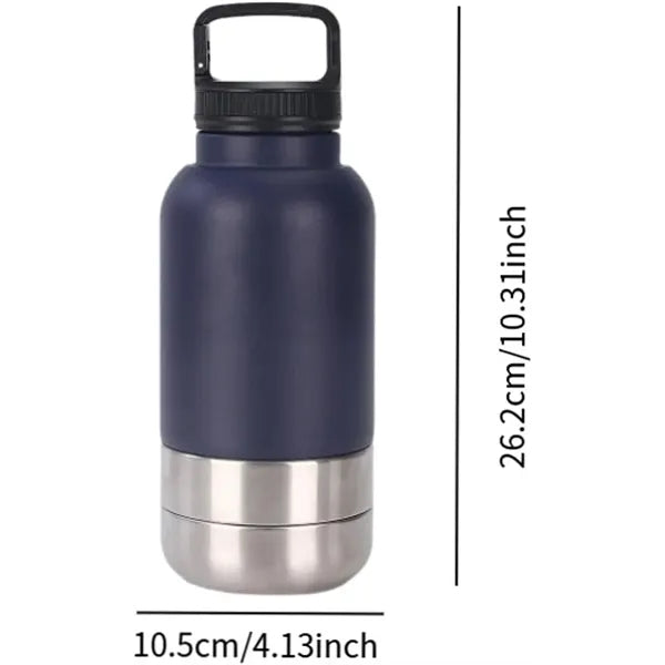 3 In 1 Steel Travel Water Handle Bottle w/ 2 Bowls for Pet