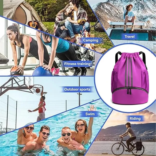Waterproof Sports Drawstring Backpack with Shoe Compartment