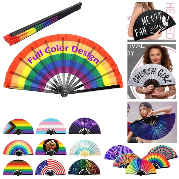 Big Size 13" Bamboo Ribs Fabric Folding Fan