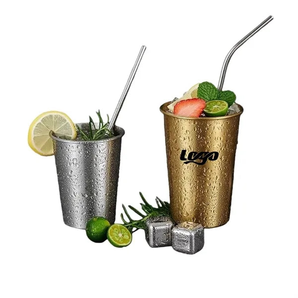 10oz 304 Stainless Steel Single-Layer Straw-Equipped Cup