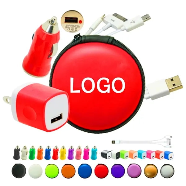 Round Car Charging 3in1 Data Cable Storage Bag Set