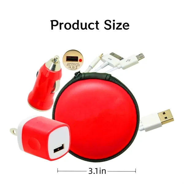Round Car Charging 3in1 Data Cable Storage Bag Set