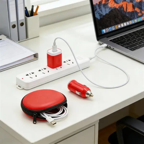 Round Car Charging 3in1 Data Cable Storage Bag Set