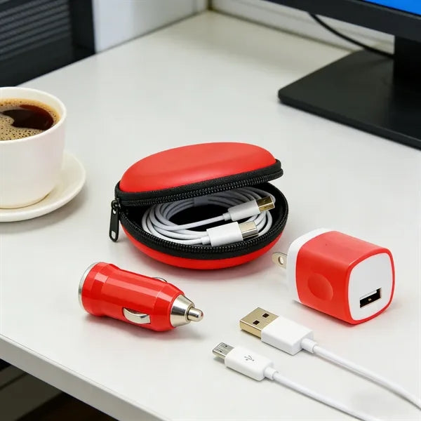 Round Car Charging 3in1 Data Cable Storage Bag Set