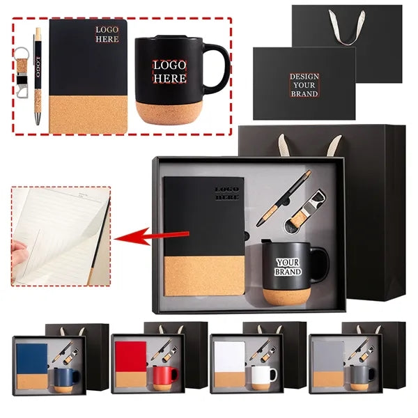 Eco-Chic Notebook Gift Set: Ceramic Mug, Pen and Keychain