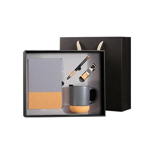 Eco-Chic Notebook Gift Set: Ceramic Mug, Pen and Keychain