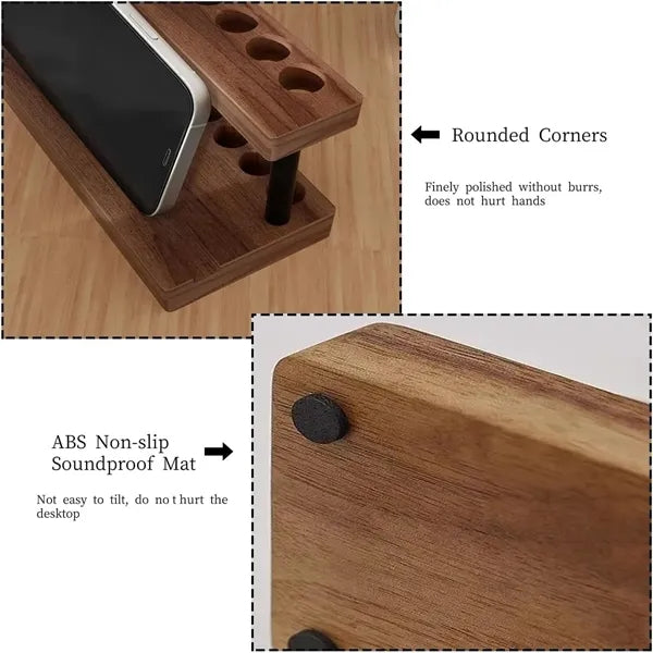 Wood Desk Pen Holder with Stand