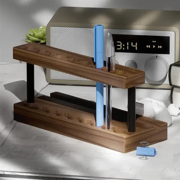 Wood Desk Pen Holder with Stand