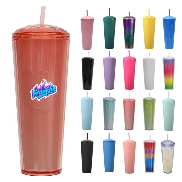 26oz Gradient Double Wall Plastic Straw Tumbler