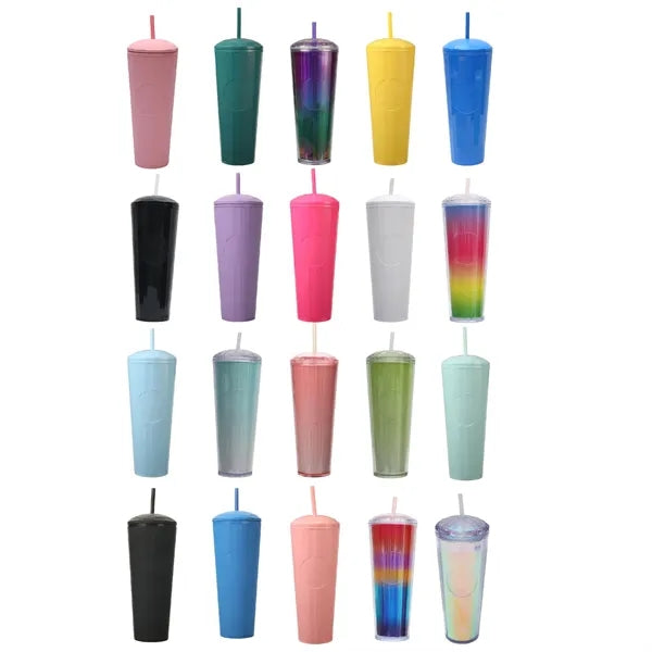 26oz Gradient Double Wall Plastic Straw Tumbler