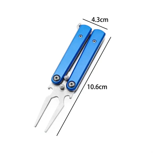 Folding Metal Switchblade Golf Divot Tool W/ Ball Marker