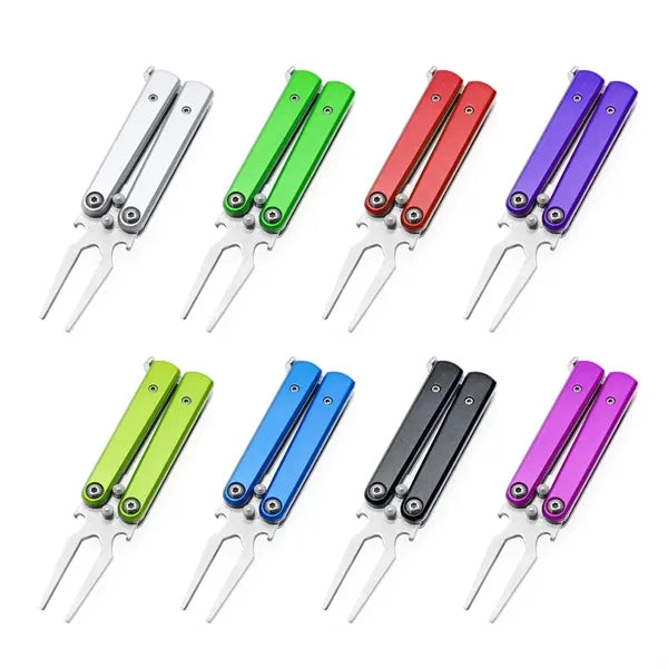 Folding Metal Switchblade Golf Divot Tool W/ Ball Marker