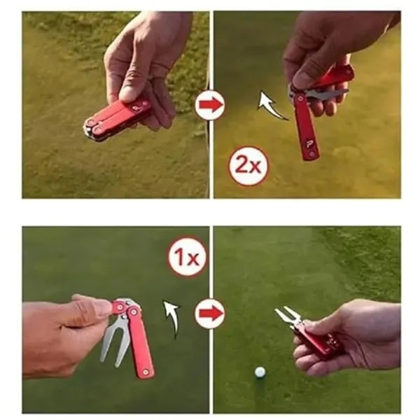 Folding Metal Switchblade Golf Divot Tool W/ Ball Marker