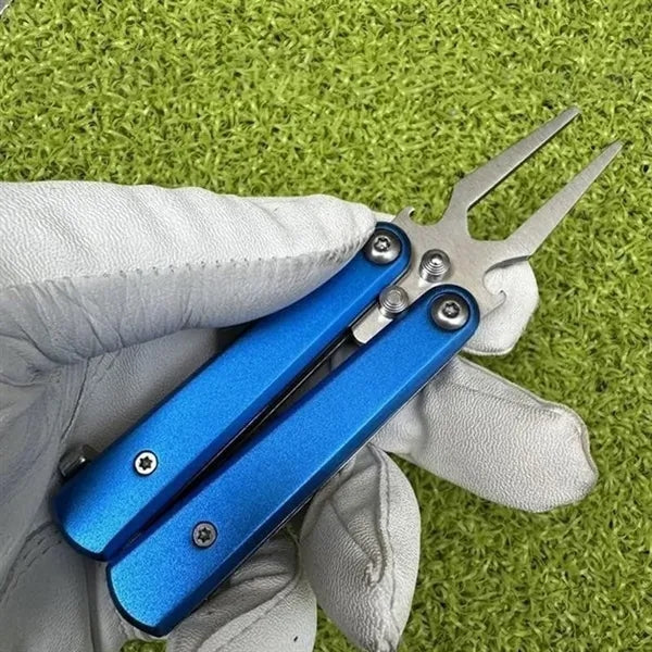 Folding Metal Switchblade Golf Divot Tool W/ Ball Marker