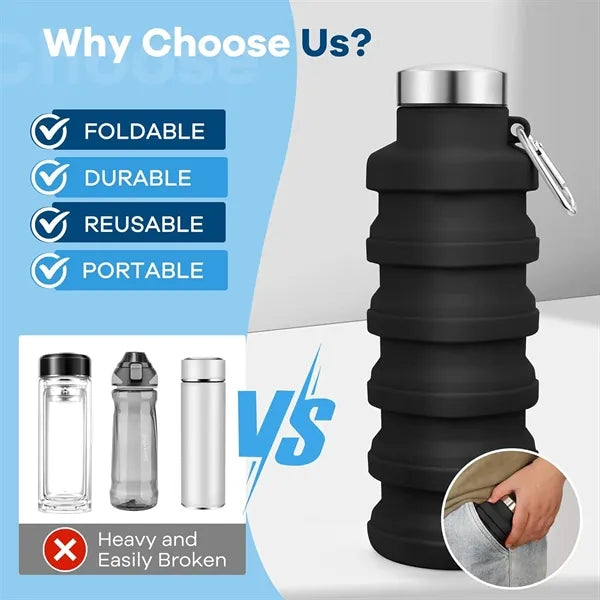 16 OZ Foldable Portable Silicone Water Bottle