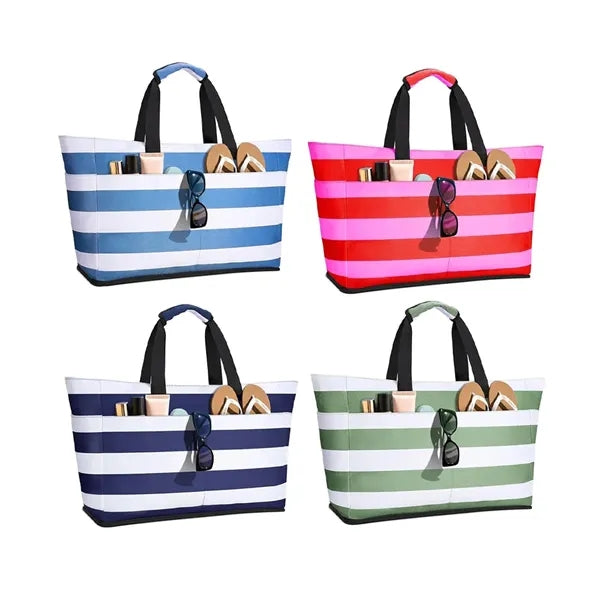 Large Leakproof Insulated Striped Beach Cooler Tote