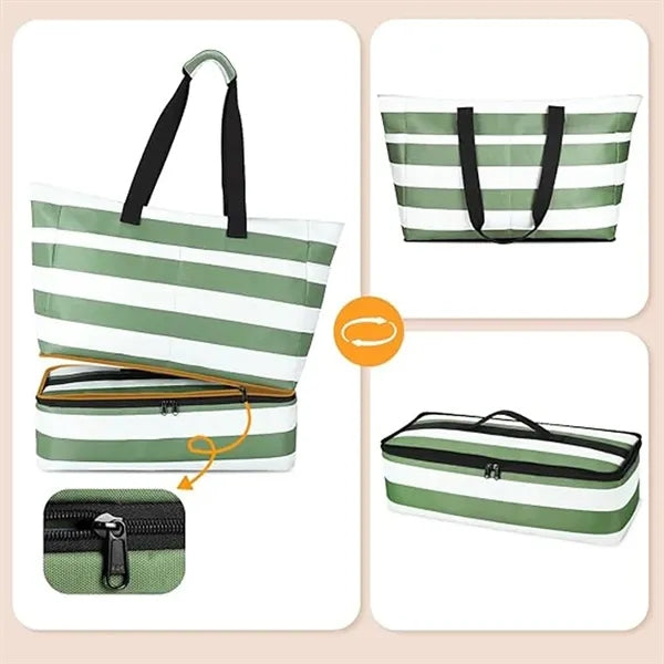 Large Leakproof Insulated Striped Beach Cooler Tote