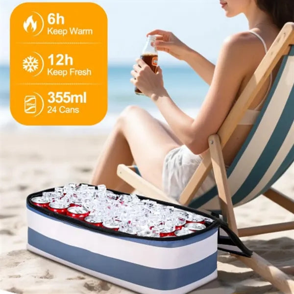 Large Leakproof Insulated Striped Beach Cooler Tote